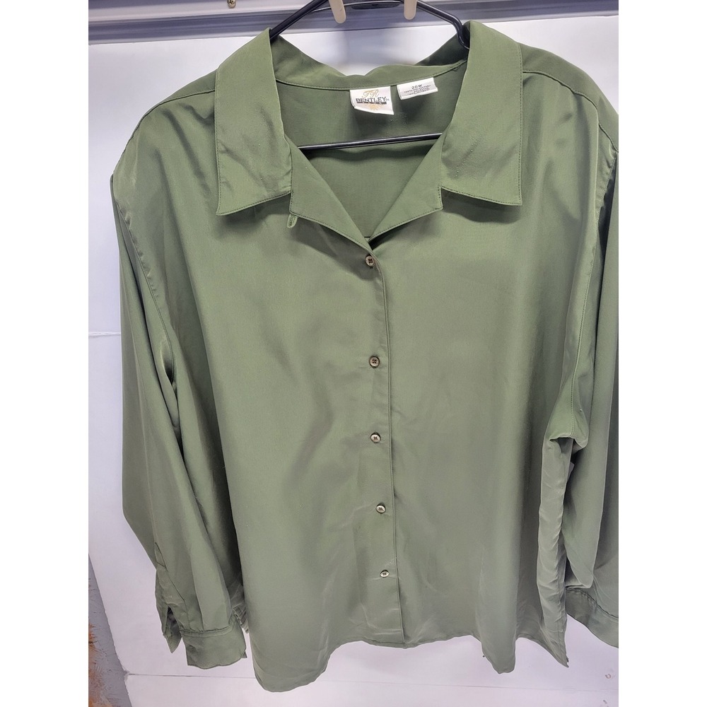 Vtg TR Bentley Women's‎ Olive Green Button Down Shirt Blouse Plus Size 26W